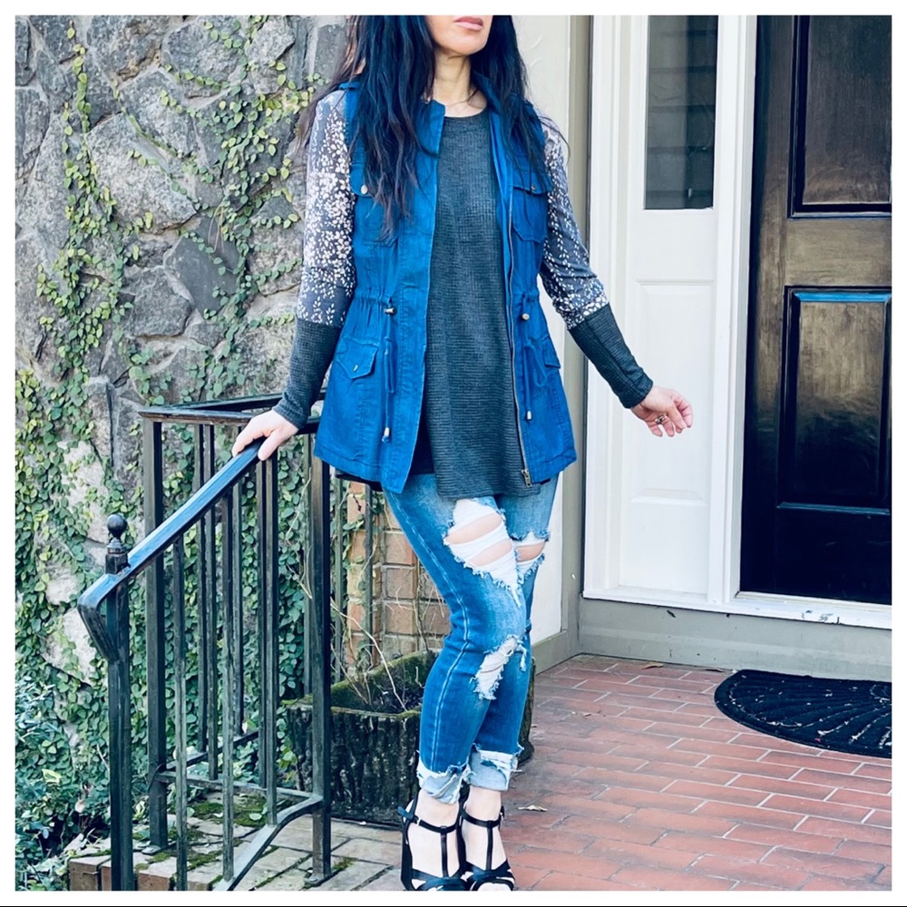 Chic anorak denim hooded vest - Picture 4 of 6
